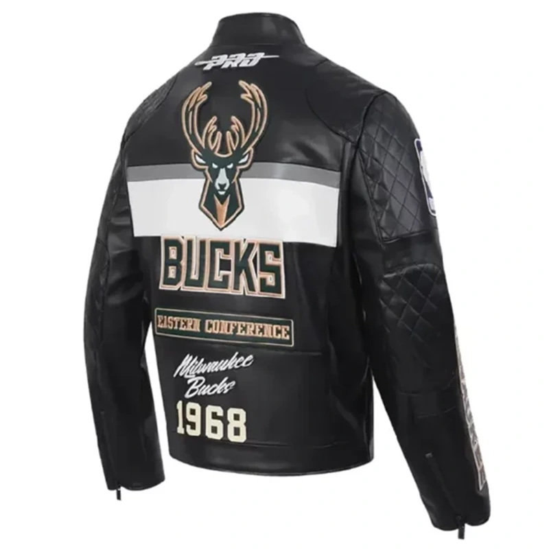 Milwaukee Bucks Moto Leather Jacket - Image 4