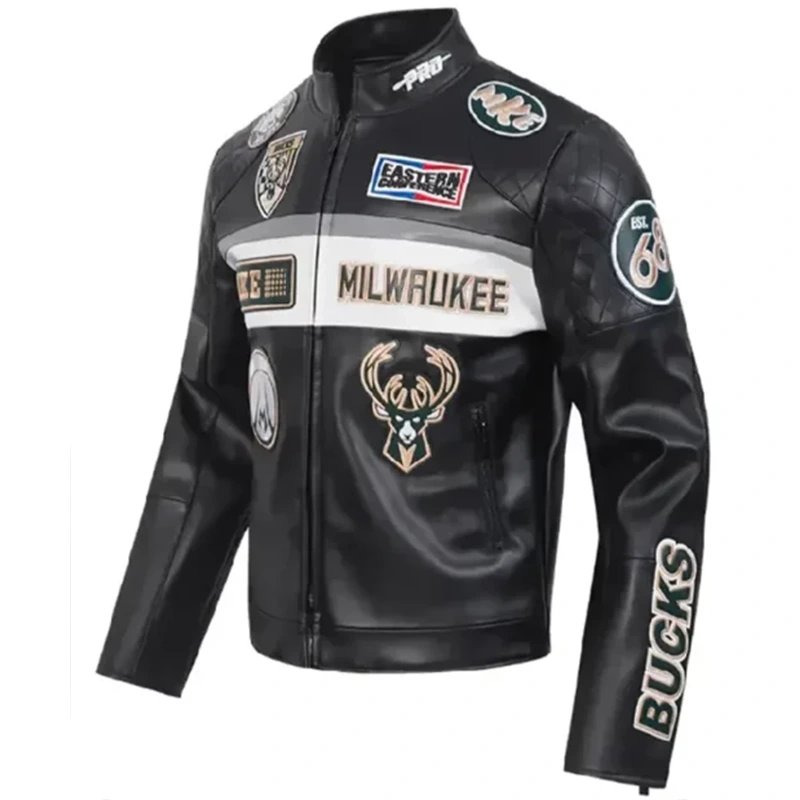 Milwaukee Bucks Moto Leather Jacket - Image 3