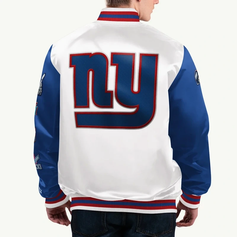NY Giants Elite White and Blue Satin Jacket - Image 2