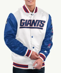 NY Giants Elite White and Blue Satin Jacket