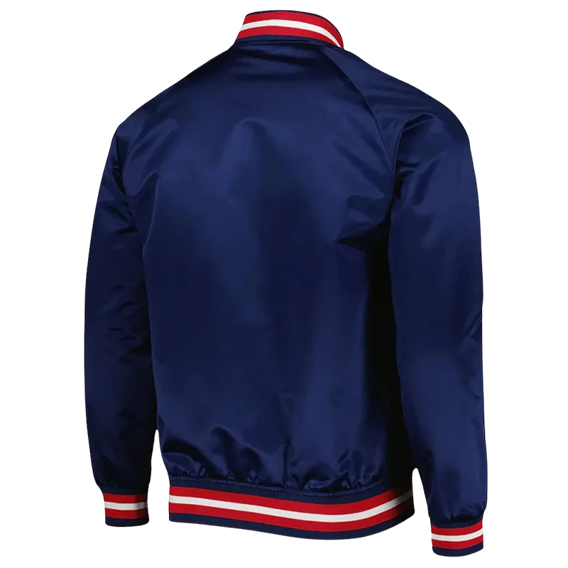 NY Rangers Bomber Navy Blue Satin Jacket - Image 2