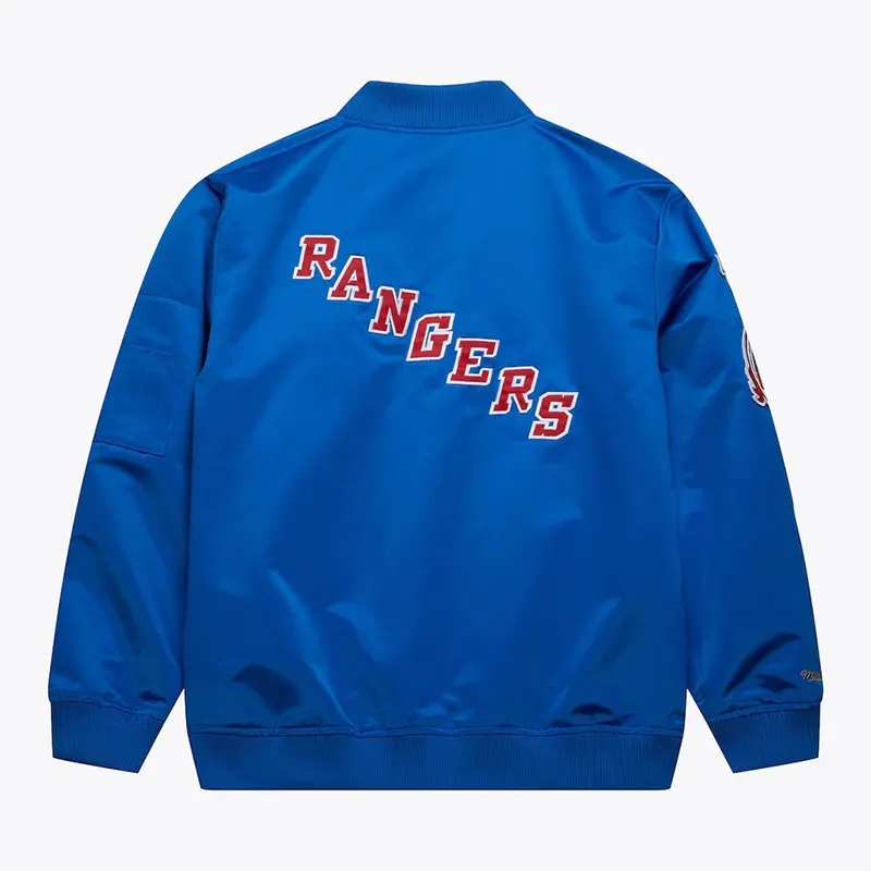 New York Rangers Mitchell & Ness Lightweight Satin Bomber Jacket - Image 2