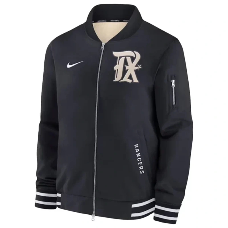 Nike Texas Rangers City Connect Black Bomber Jacket