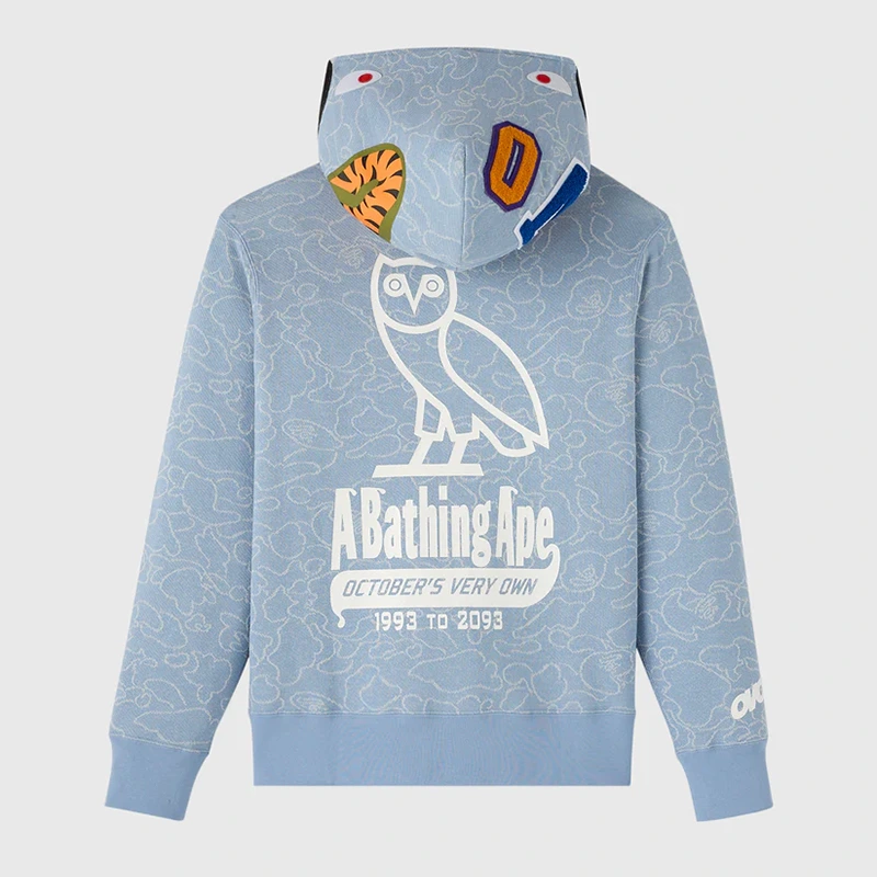 OVO x BAPE Neon 1st Camo Shark Full-Zip Hoodie - Image 2