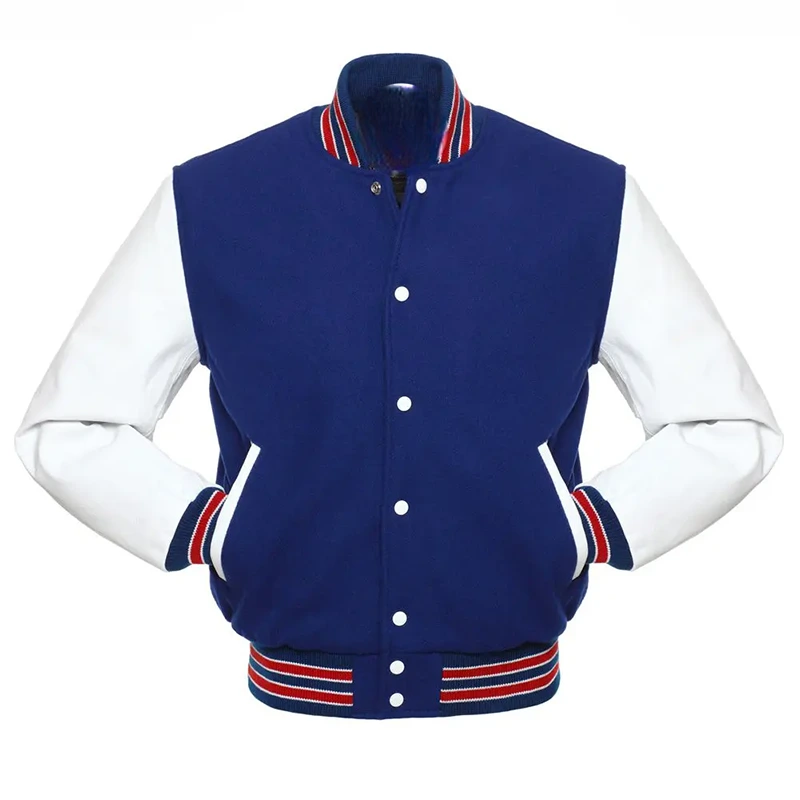 Royal Blue Wool White Leather Sleeves Varsity Jacket