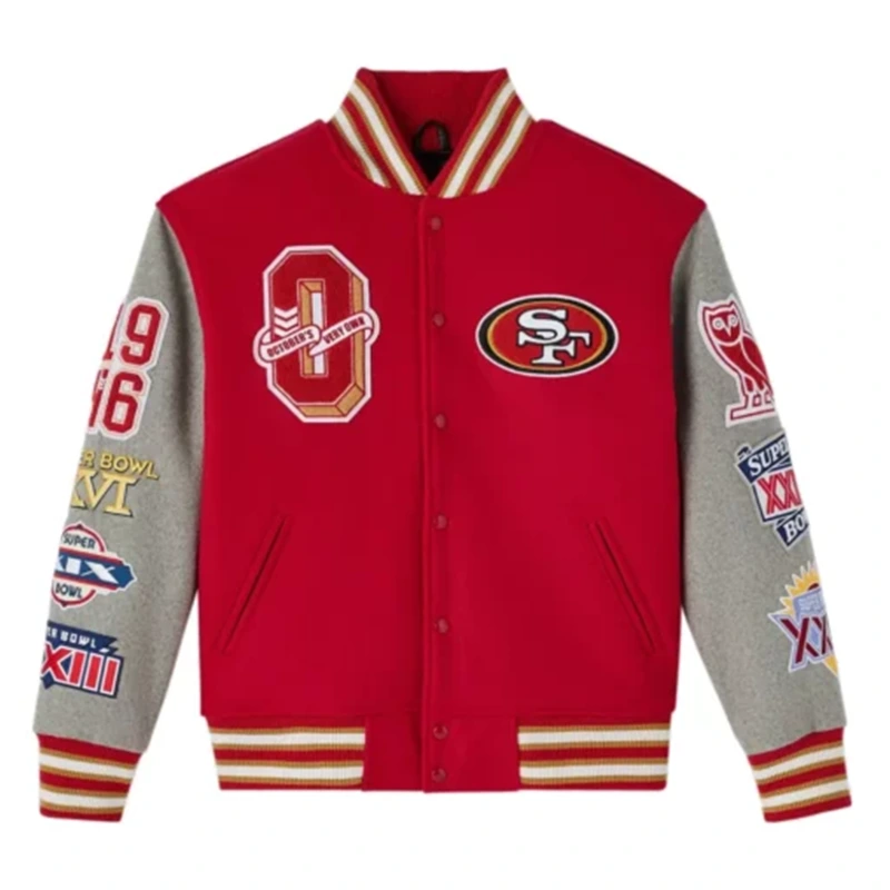 San Francisco 49ers OVO X NFL Wool Red Varsity Jacket