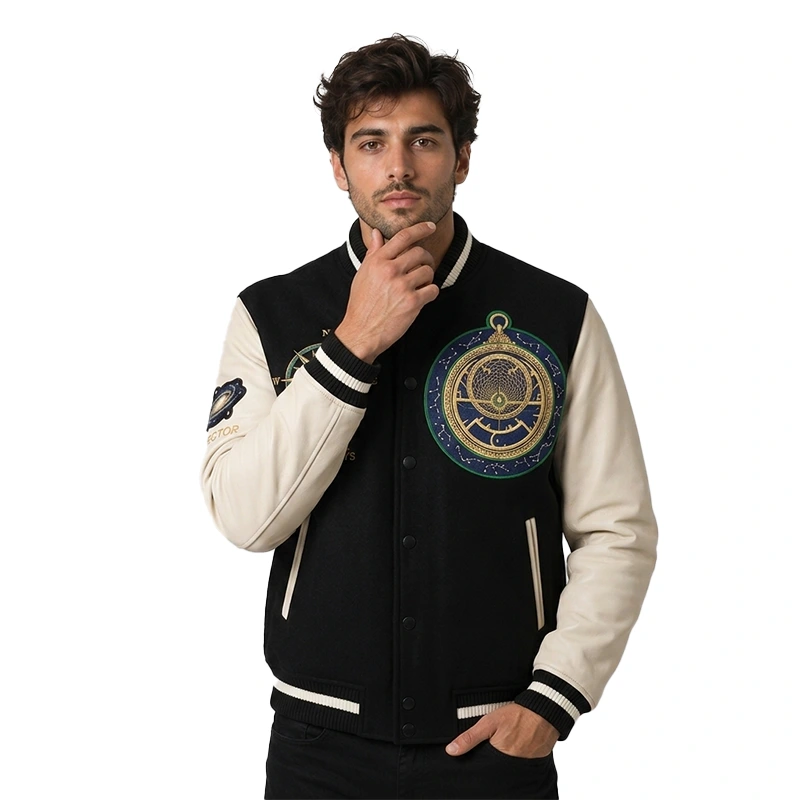 Orbital Pathways Astronomical Leather Varsity Jacket - Image 6