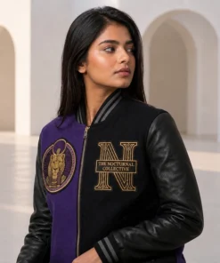 Women’s Nocturnal Collective Purple Leather Varsity Jacket