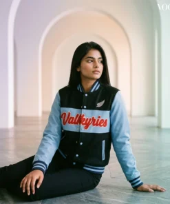 Women’s Valkyries Blue & Black Leather Varsity Jacket