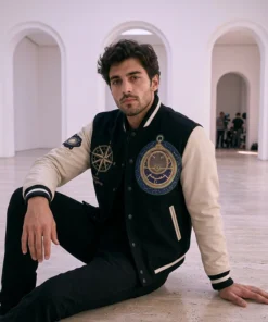 Orbital Pathways Astronomical Leather Varsity Jacket