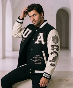 Aether Athletic Union Black & Cream Leather Varsity Jacket