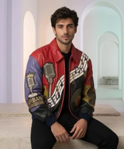 Urban Kingdom Soul Groove Music Leather Bomber Jacket