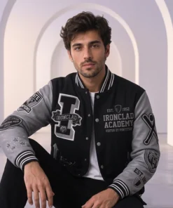 Ironclad Academy Grey Sleeve Varsity Leather Jacket