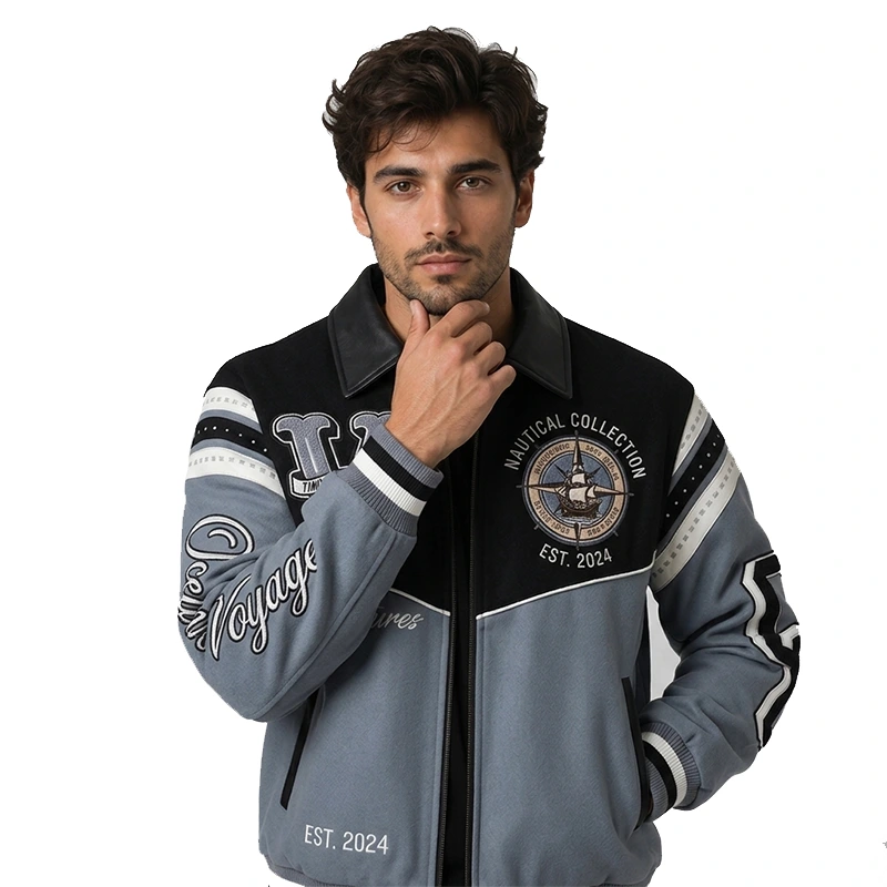 Nautical Adventure Patchwork Leather Varsity Jacket - Image 4