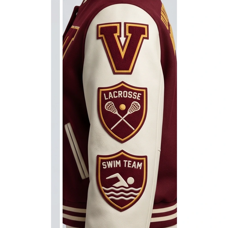 Women’s Vistoria University Burgundy Leather Varsity Jacket - Image 4