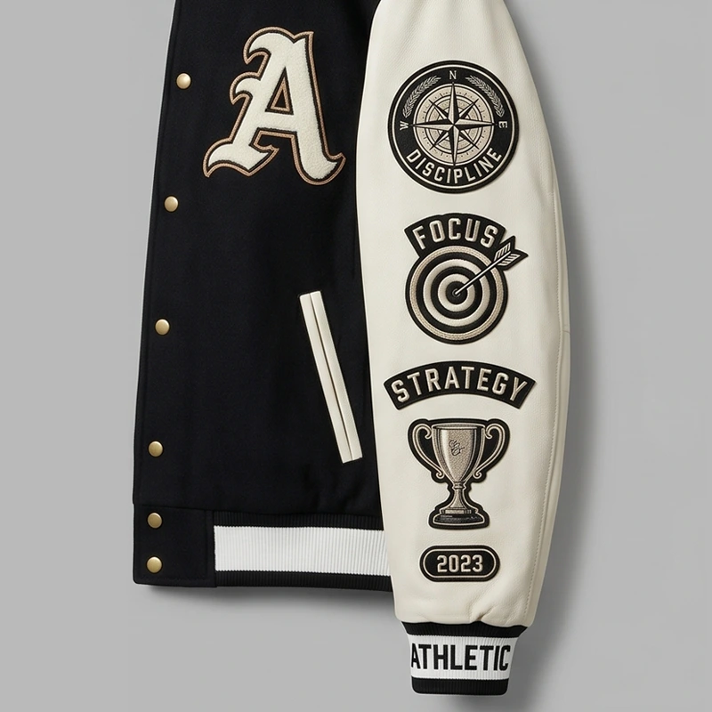 Aether Athletic Union Black & Cream Leather Varsity Jacket - Image 4