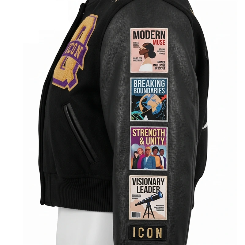 Women’s Global Impact Icon Cropped Varsity Leather Jacket - Image 4