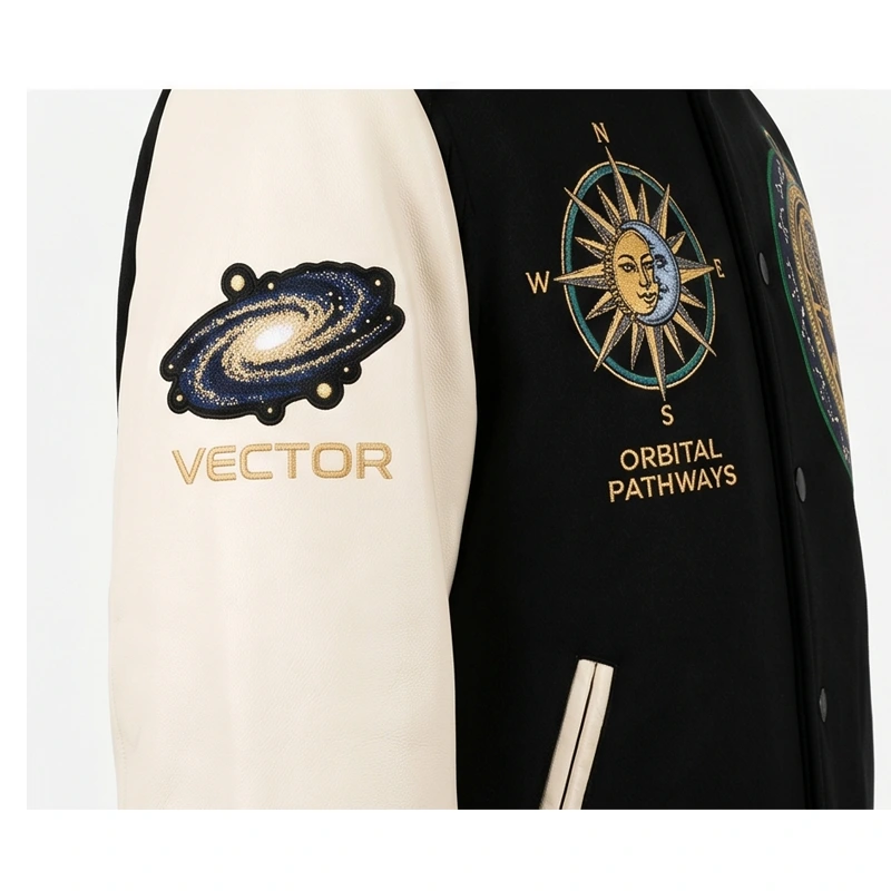 Orbital Pathways Astronomical Leather Varsity Jacket - Image 4