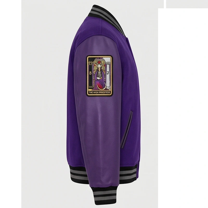 Women’s Nocturnal Collective Purple Leather Varsity Jacket - Image 4