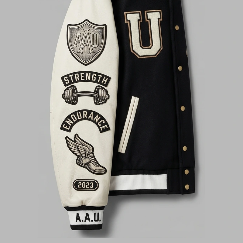Aether Athletic Union Black & Cream Leather Varsity Jacket - Image 5