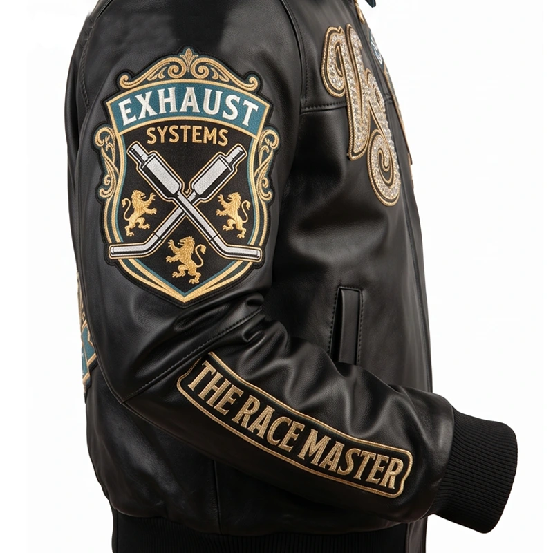 Velocità Garage Speed Shop Black Leather Bomber Jacket - Image 5