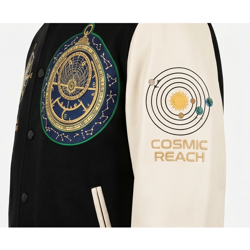 Orbital Pathways Astronomical Leather Varsity Jacket - Image 5