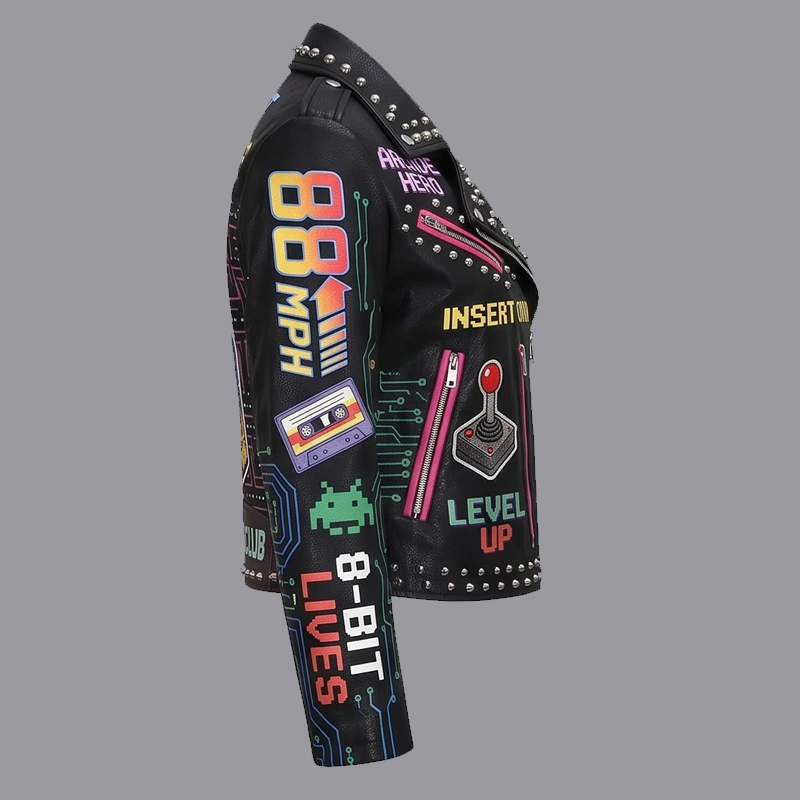 Women’s Arcade Hero Studded Leather Moto Jacket - Image 4