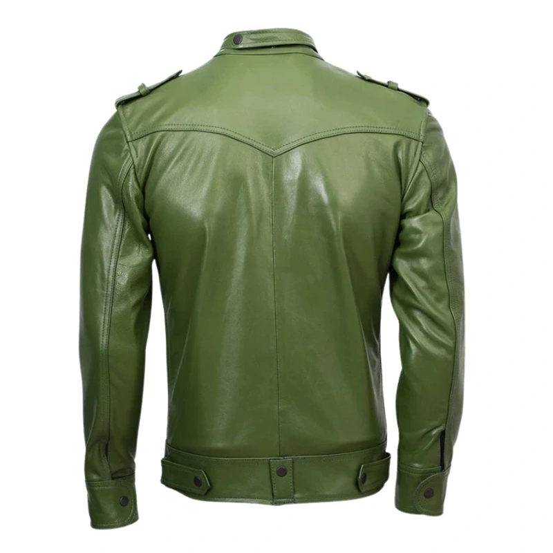 Slim Fit Men Green Biker Jacket - Image 2