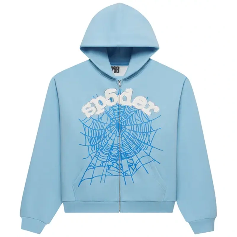 Sp5der OG Web Sky Blue Zip Up Hoodie