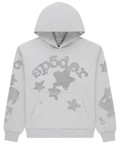 Sp5der Rhinestone Beluga Heather Grey Hoodie