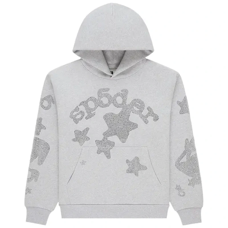 Sp5der Rhinestone Beluga Heather Grey Hoodie