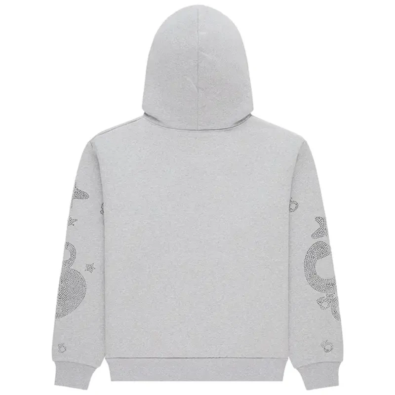 Sp5der Rhinestone Beluga Heather Grey Hoodie - Image 2