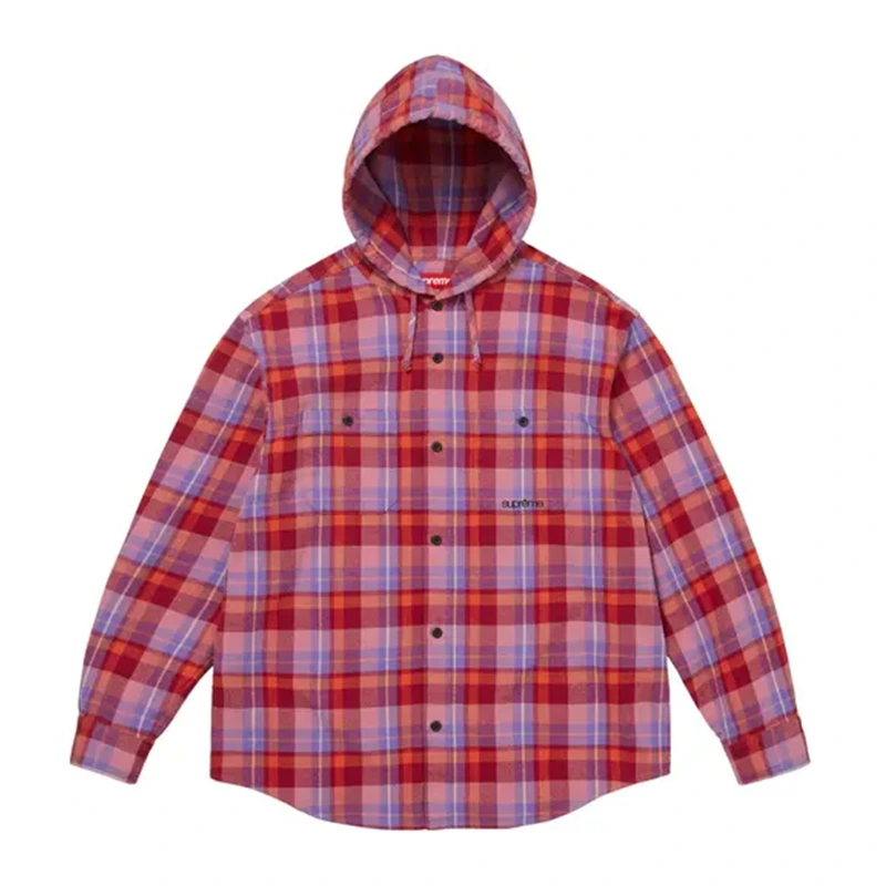 Supreme Hooded Flannel Pink Shirt