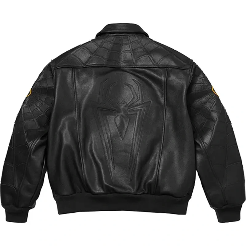 Supreme Spider Man Black Leather Jacket - Image 2
