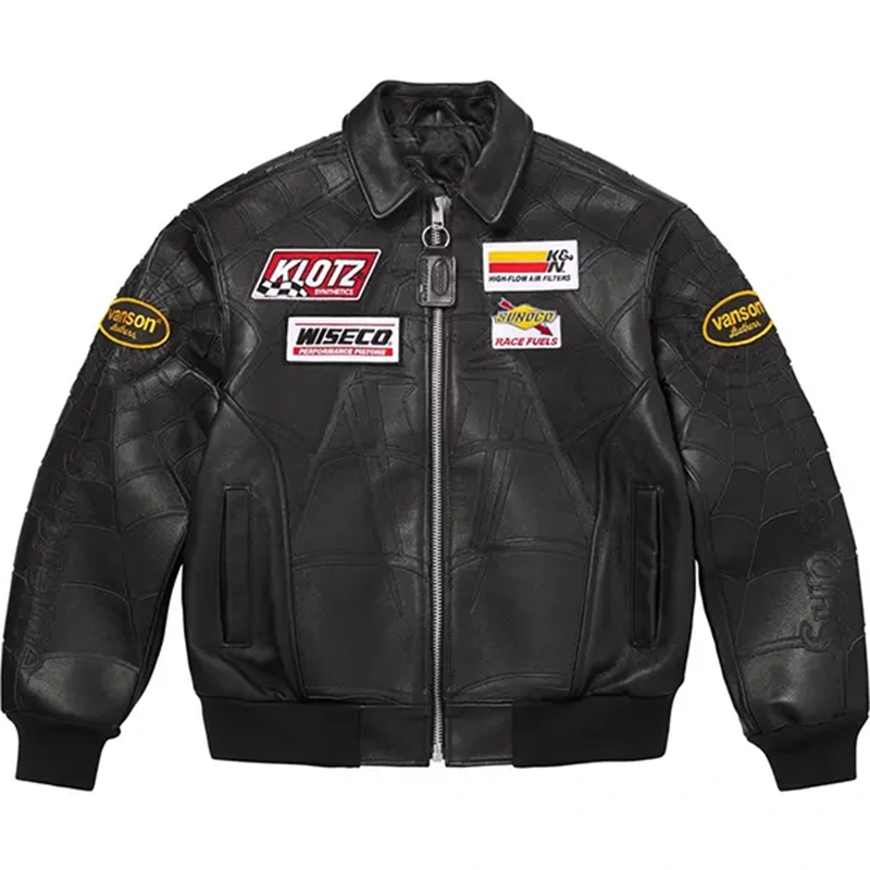 Supreme Spider Man Black Leather Jacket