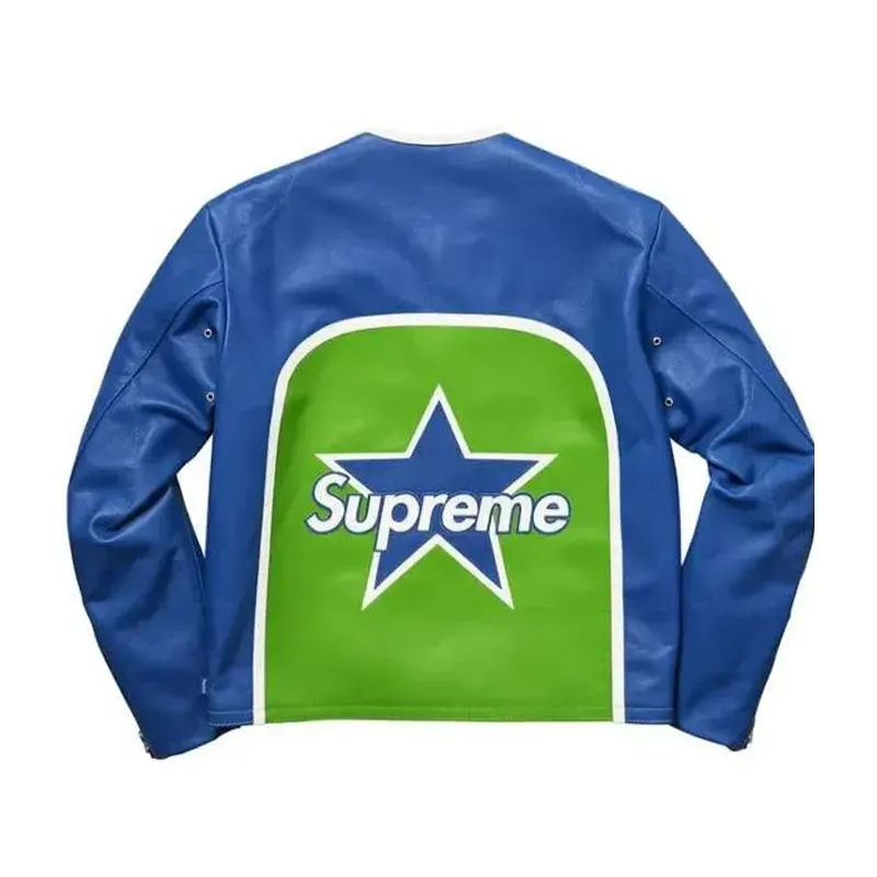 Supreme Vanson Blue Leather Jacket - Image 2