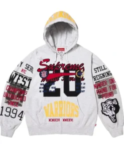 Supreme Warriors Appliqué Zip Up Ash Grey Hooded Sweatshirt