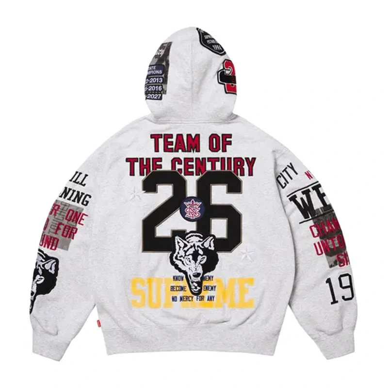 Supreme Warriors Appliqué Zip Up Ash Grey Hooded Sweatshirt - Image 2