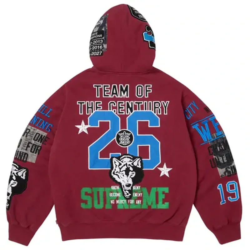 Supreme Warriors Appliqué Zip Up Cardinal Hooded Sweatshirt - Image 2