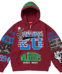 Supreme Warriors Appliqué Zip Up Cardinal Hooded Sweatshirt