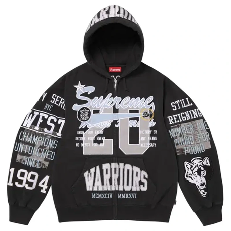 Supreme Warriors Appliqué Zip Up Hooded Sweatshirt