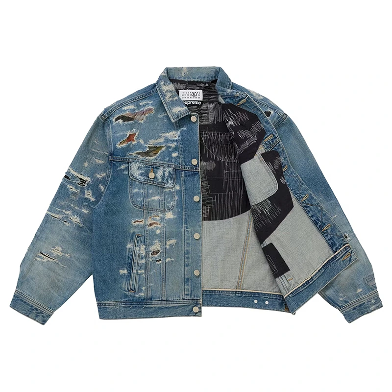Supreme x MM6 Maison Margiela Distressed Selvedge Denim Trucker Jacket - Image 6