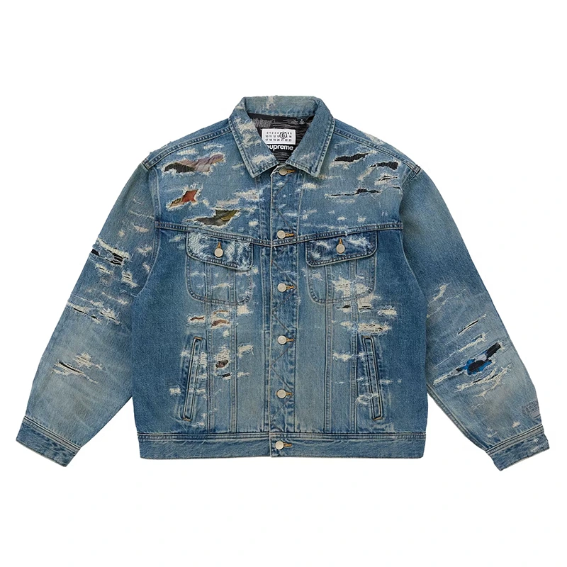 Supreme x MM6 Maison Margiela Distressed Selvedge Denim Trucker Jacket - Image 5