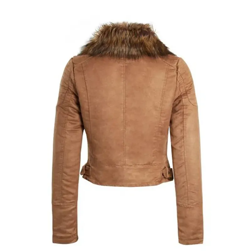 Womens Brown Suede Leather Jacket - Image 2