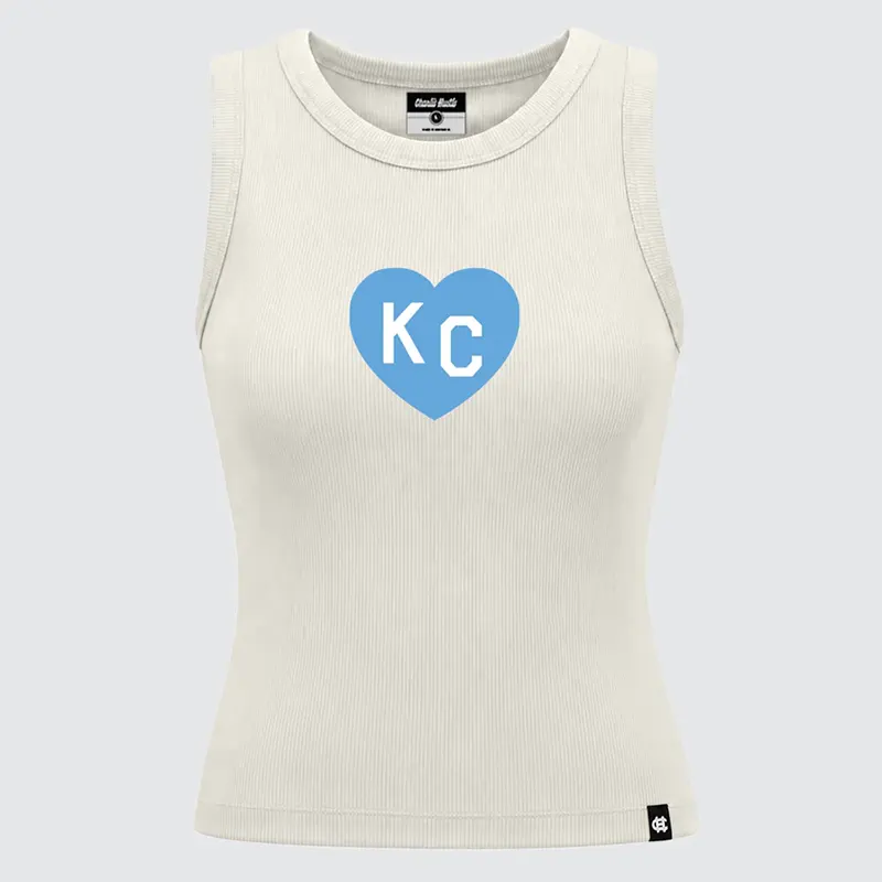 Womens Light Blue KC Heart Ribbed Crop Tank Top