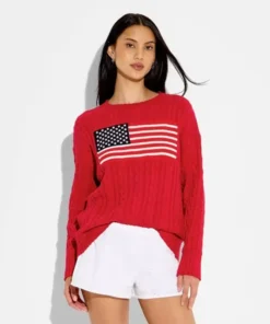 Womens Wild Fable Crewneck American Flag Pullover Sweater
