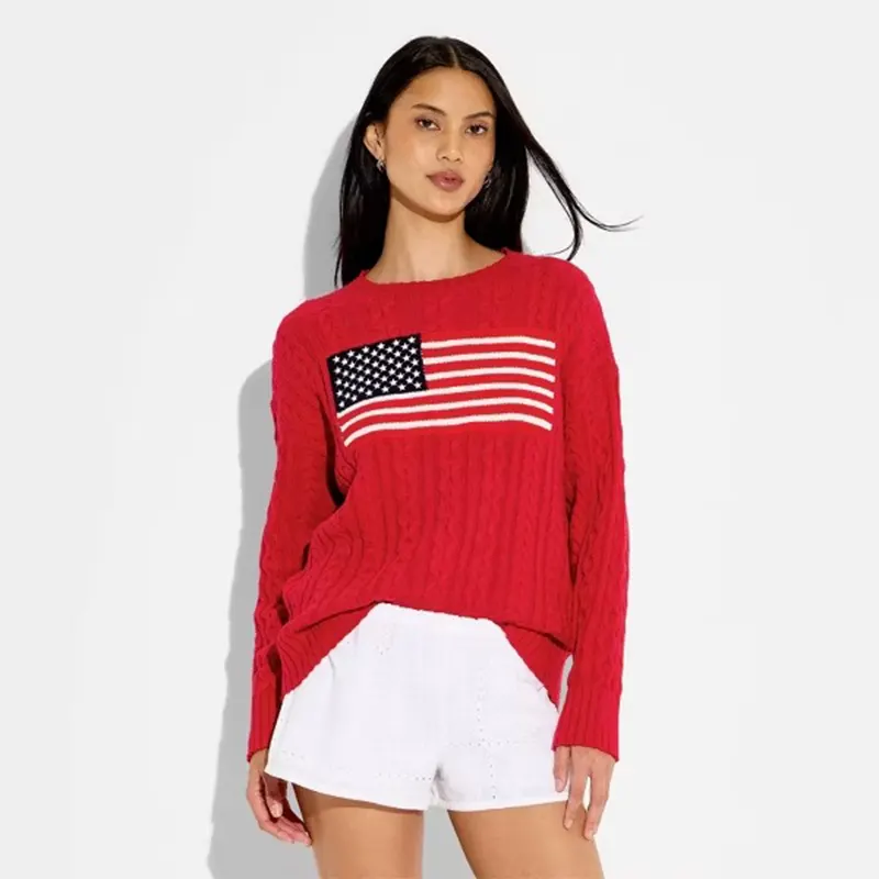 Womens Wild Fable Crewneck American Flag Pullover Sweater