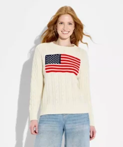 Women's Wild Fable Crewneck American Flag Pullover Sweater