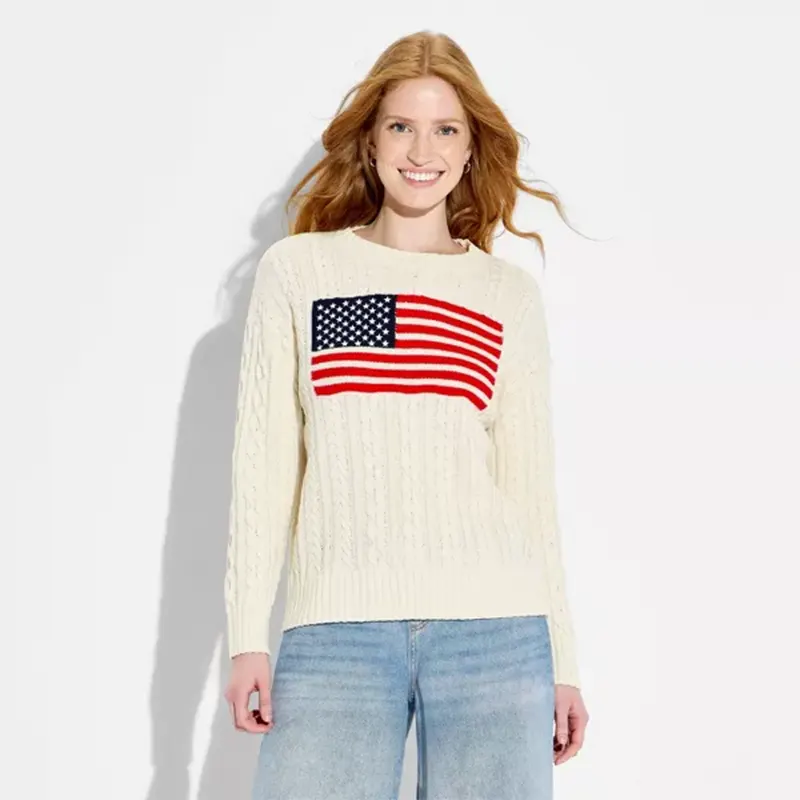 Women's Wild Fable Crewneck American Flag Pullover Sweater