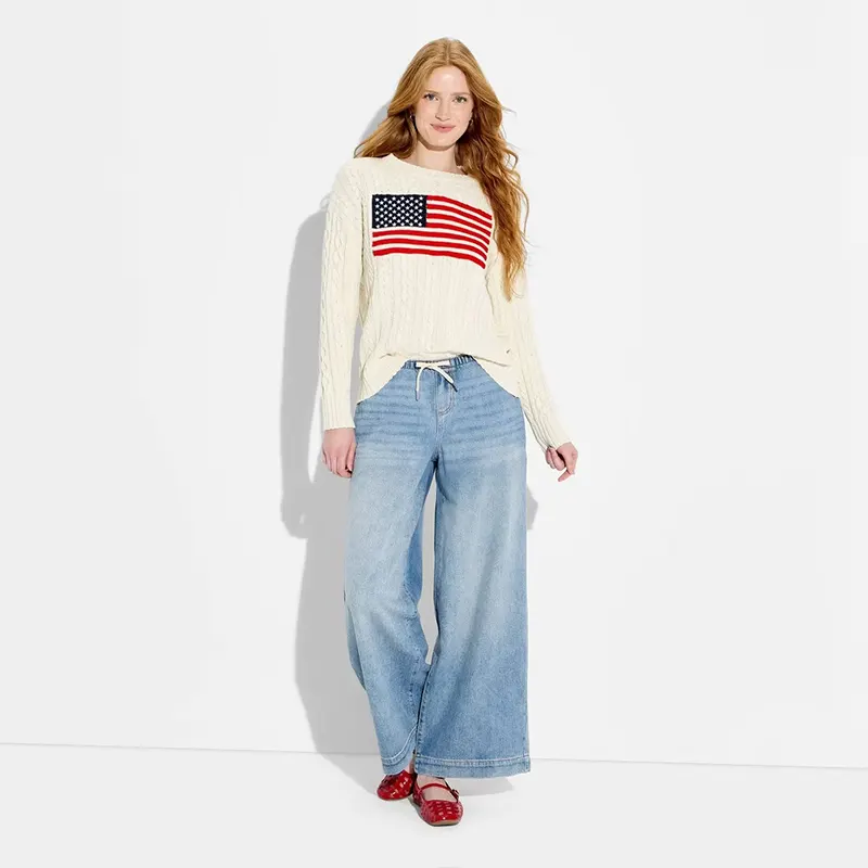 Women's Wild Fable Crewneck American Flag Pullover Sweater - Image 3